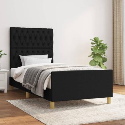 Cadru de pat cu tăblie, negru, 90x190 cm, textil GartenMobel Dekor