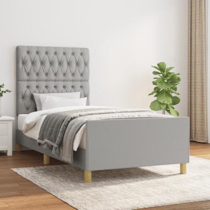 Cadru de pat cu tăblie, gri deschis, 100x200 cm, textil GartenMobel Dekor