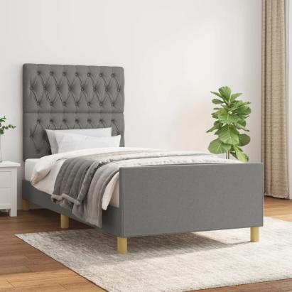 Cadru de pat cu tăblie, gri închis, 100x200 cm, textil GartenMobel Dekor