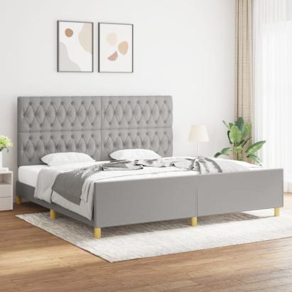 Cadru de pat cu tăblie, gri deschis, 200x200 cm, textil GartenMobel Dekor
