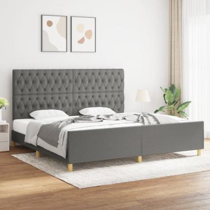 Cadru de pat cu tăblie, gri închis, 200x200 cm, textil GartenMobel Dekor