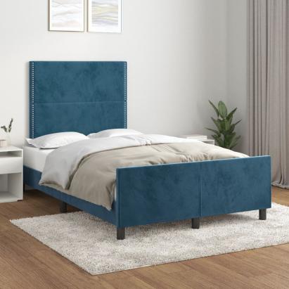 Cadru de pat cu tăblie, albastru închis, 120x200 cm, catifea GartenMobel Dekor