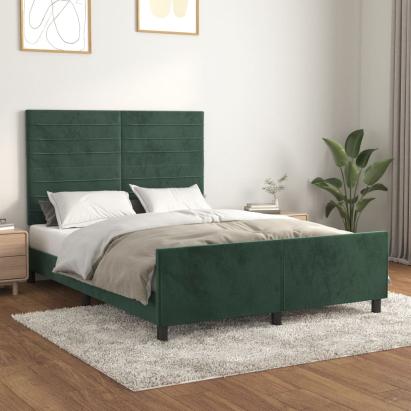 Cadru de pat cu tăblie, verde închis, 140x190 cm, catifea GartenMobel Dekor