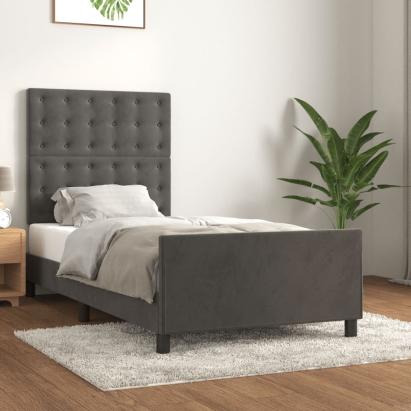 Cadru de pat cu tăblie, gri închis, 100x200 cm, catifea GartenMobel Dekor