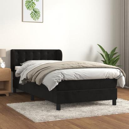 Pat box spring cu saltea, negru, 80x200 cm, catifea GartenMobel Dekor