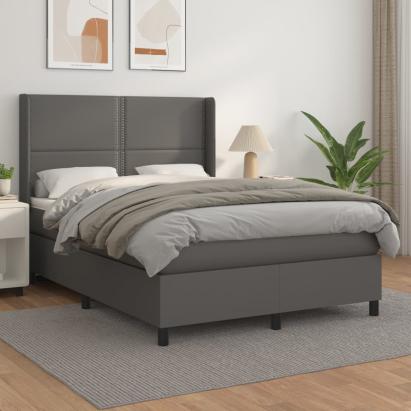 Pat box spring cu saltea, gri, 140x200 cm, piele ecologică GartenMobel Dekor