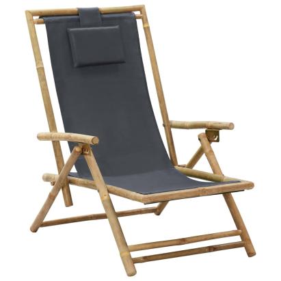 Scaun rabatabil de relaxare, gri închis, bambus & țesătură GartenMobel Dekor