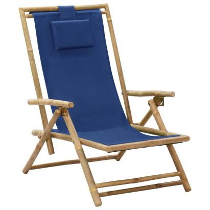 Scaun rabatabil de relaxare, bleumarin, bambus & țesătură GartenMobel Dekor