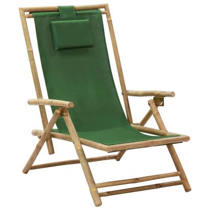 Scaun rabatabil de relaxare, verde, bambus & țesătură GartenMobel Dekor