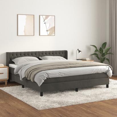 Pat box spring cu saltea, gri închis, 160x200 cm, catifea GartenMobel Dekor