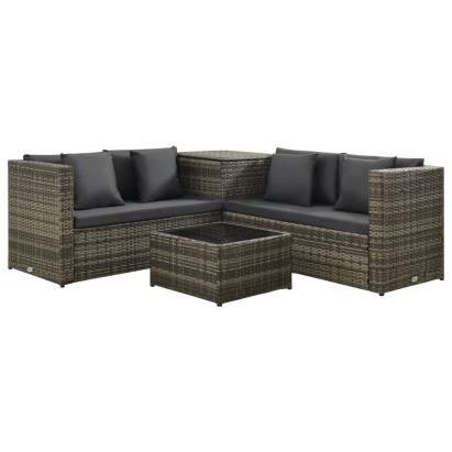 Set mobilier de grădină cu perne, 4 piese, poliratan, gri GartenMobel Dekor