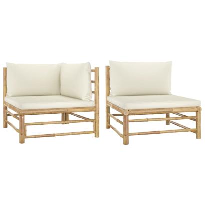 Set mobilier de grădină cu perne alb crem, 2 piese, bambus GartenMobel Dekor