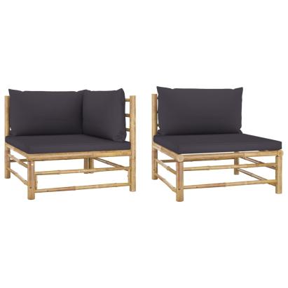 Set mobilier de grădină cu perne gri închis, 2 piese, bambus GartenMobel Dekor