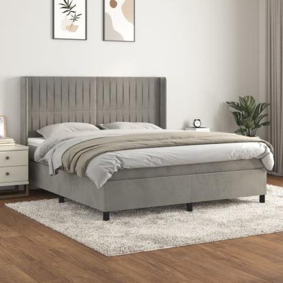 Pat box spring cu saltea, gri deschis, 160x200 cm, catifea GartenMobel Dekor