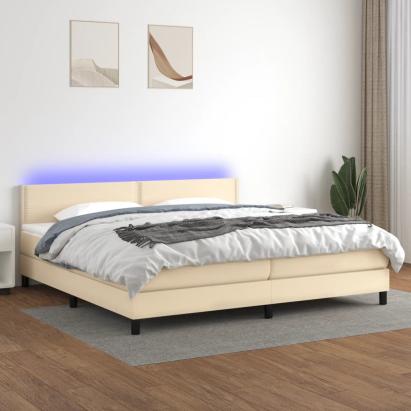 Pat cu arcuri, saltea și LED, crem, 200x200 cm, textil GartenMobel Dekor