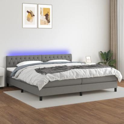 Pat cu arcuri, saltea și LED, gri închis, 200x200 cm, textil GartenMobel Dekor