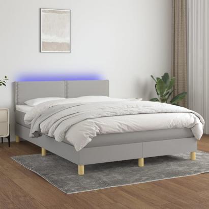 Pat cu arcuri, saltea și LED, gri deschis, 140x200 cm, textil GartenMobel Dekor