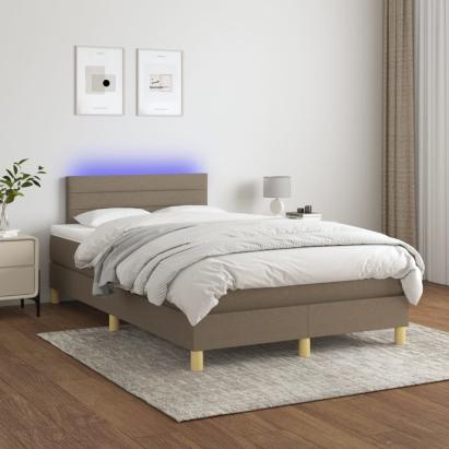 Pat cu arcuri, saltea și LED, gri taupe, 120x200 cm, textil GartenMobel Dekor