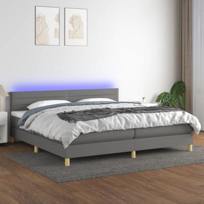 Pat cu arcuri, saltea și LED, gri închis, 200x200 cm, textil GartenMobel Dekor