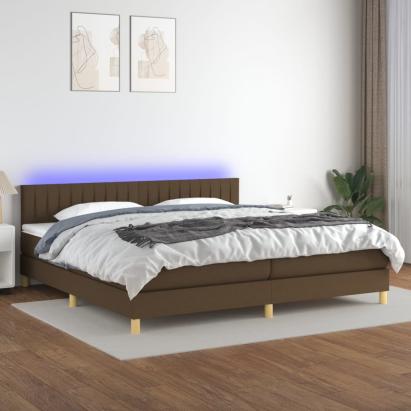 Pat cu arcuri, saltea și LED, maro închis, 200x200 cm, textil GartenMobel Dekor