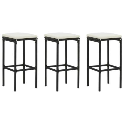 Taburete de bar cu perne, 3 buc., negru, poliratan GartenMobel Dekor