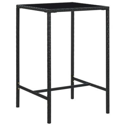 Masă de bar de grădină, negru, 70x70x110cm, poliratan și sticlă GartenMobel Dekor
