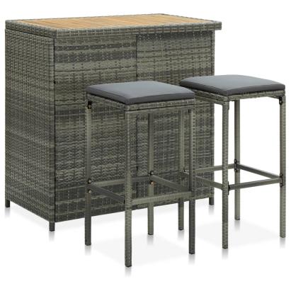 Set de bar, 3 piese, gri, poliratan GartenMobel Dekor