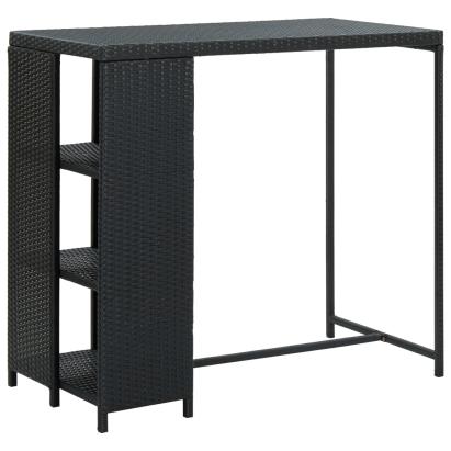 Masă de bar cu raft depozitare, negru, 120x60x110 cm, poliratan GartenMobel Dekor