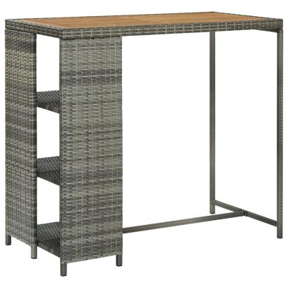 Masă de bar cu raft de depozitare, gri 120x60x110 cm, poliratan GartenMobel Dekor