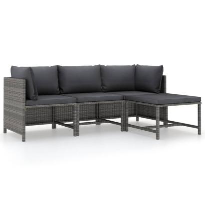 Set mobilier de grădină cu perne, 4 piese, gri, poliratan GartenMobel Dekor