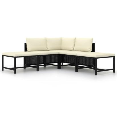 Set mobilier de grădină cu perne, 5 piese, negru, poliratan GartenMobel Dekor