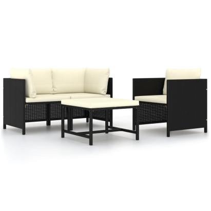 Set mobilier de grădină cu perne, 4 piese, negru, poliratan GartenMobel Dekor