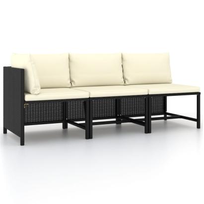 Set mobilier de grădină cu perne, 3 piese, negru, poliratan GartenMobel Dekor