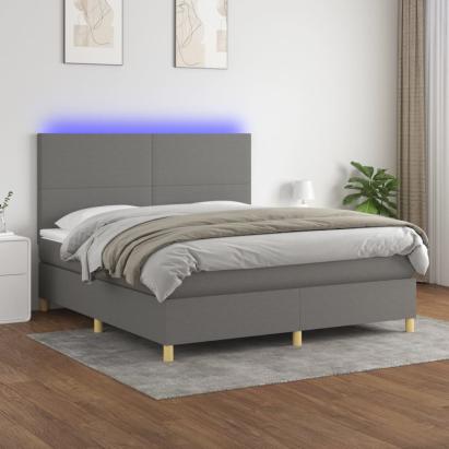 Pat cu arcuri, saltea și LED, gri închis, 160x200 cm, textil GartenMobel Dekor