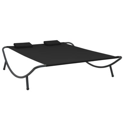 Pat șezlong de exterior, negru, material textil GartenMobel Dekor