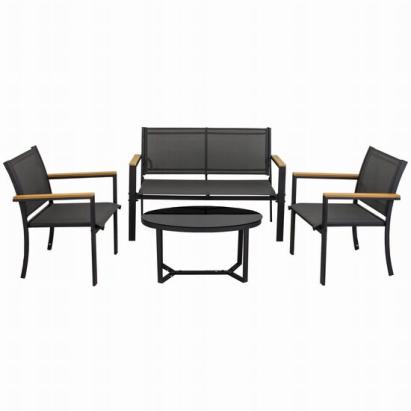Set mobilier gradina/terasa, negru si natur, 1 masa, 2 scaune, 1 canapea, Jumi GartenVIP DiyLine