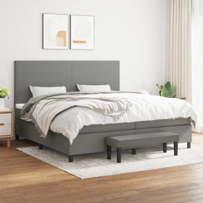 Pat box spring cu saltea, gri închis, 200x200 cm, textil GartenMobel Dekor