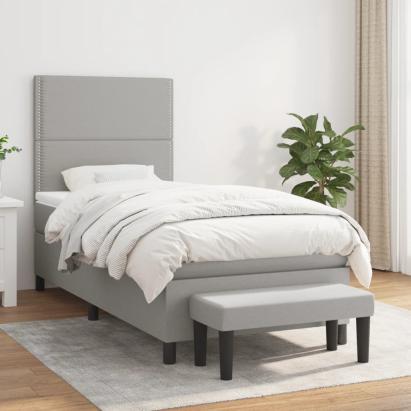 Pat box spring cu saltea, gri deschis, 90x190 cm, textil GartenMobel Dekor