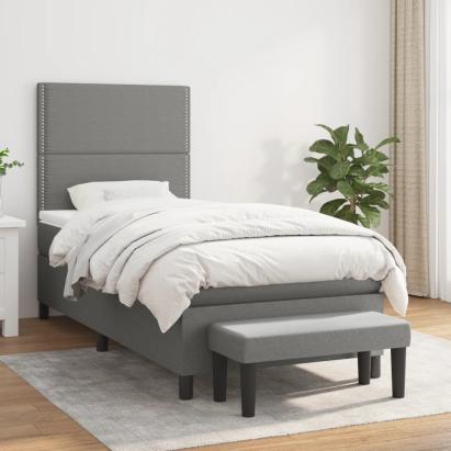 Pat box spring cu saltea, gri închis, 90x190 cm, textil GartenMobel Dekor