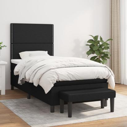Pat box spring cu saltea, negru, 90x190 cm, textil GartenMobel Dekor