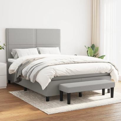Pat box spring cu saltea, gri deschis, 140x190 cm, textil GartenMobel Dekor