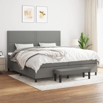 Pat box spring cu saltea, gri închis, 200x200 cm, textil GartenMobel Dekor