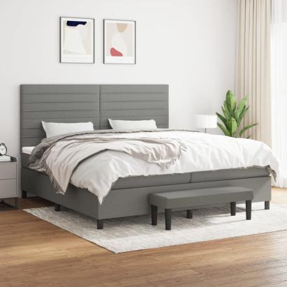 Pat box spring cu saltea, gri închis, 200x200 cm, textil GartenMobel Dekor