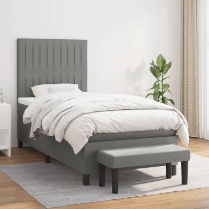 Pat box spring cu saltea, gri închis, 90x190 cm, textil GartenMobel Dekor