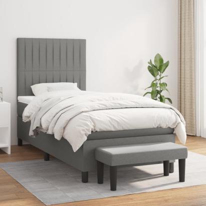 Pat box spring cu saltea, gri închis, 100x200 cm, textil GartenMobel Dekor