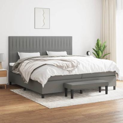 Pat box spring cu saltea, gri închis, 200x200 cm, textil GartenMobel Dekor