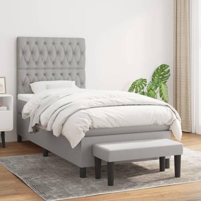 Pat box spring cu saltea, gri deschis, 90x200 cm, textil GartenMobel Dekor