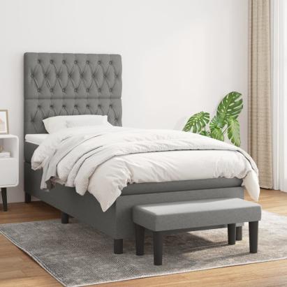 Pat box spring cu saltea, gri închis, 90x200 cm, textil GartenMobel Dekor