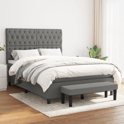 Pat box spring cu saltea, gri închis, 140x200 cm, textil GartenMobel Dekor