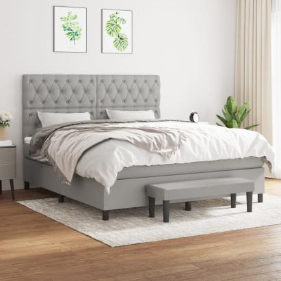 Pat continental cu saltea, gri deschis, 160x200 cm, textil GartenMobel Dekor
